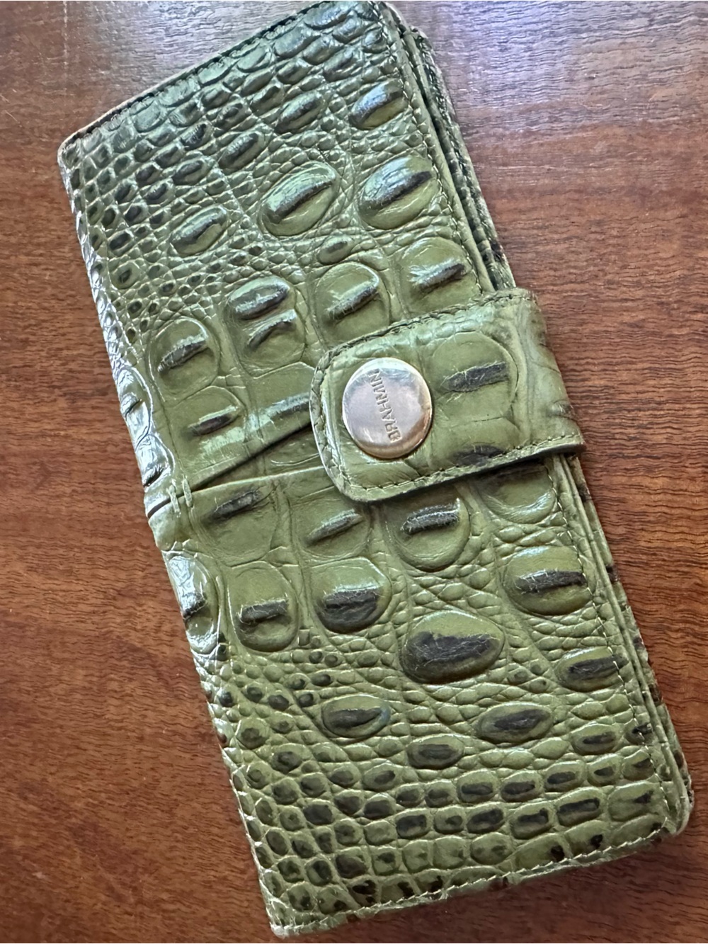 Brahmin Olive Croc Embossed Leather Wallet Snap Closure Organizer